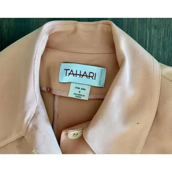 Vintage TAHARI Light Peach 100% Wool Skirt Suit – Size 6 - Picture 3 of 11